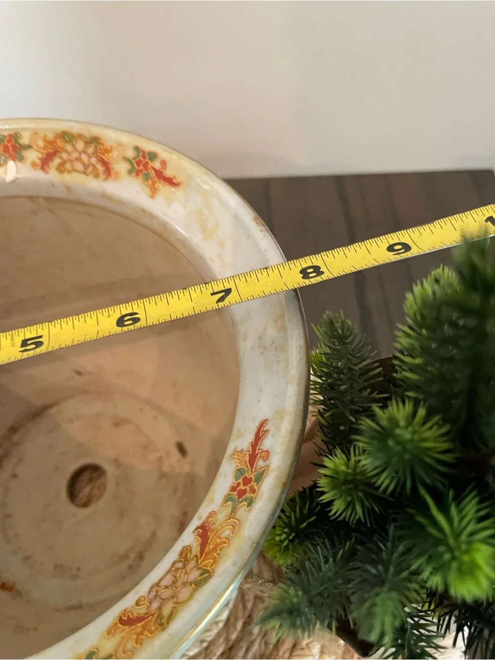 Vintage Floral Ceramic Vase in Green, Gold and Orange